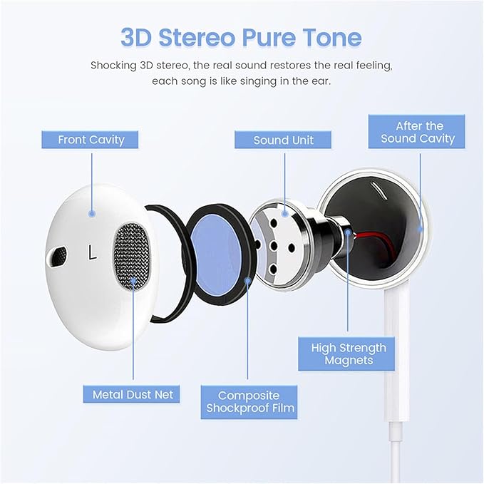 2-Pack MFi Certified Wired Earbuds for iPhone, Built-in Mic & Volume Control, Noise Reduction, Compatible with iPhone 14/13/12/11/X/8/7/SE/Pro/Max/Plus, All iOS Systems