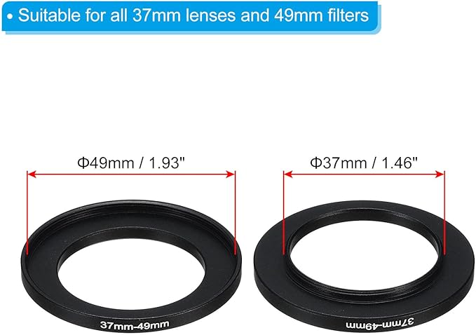 PATIKIL 37mm-49mm Metal Step Up Ring with Cleaning Cloth, 2 Pack Camera Lens Filter Adapter Ring Aluminum Filter Adapter Ring for Camera Lenses Hood, Black