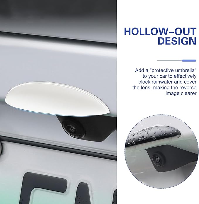 Car Rear View Camera Cover, Wider Longer Waterproof Protective Shield for Clear Imaging, ABS Anti-rain Reversing Cam Guard with Self-adhesive, Universal Exterior Modification for Cars (White)