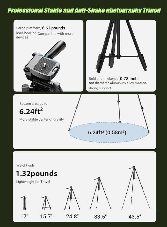MIAO LAB High Power 60X HD Phone Telephoto Lens with 54" Extendable Tripod & Remote Shutter, Works with iPhone Samsung Pixel Android Any Smartphones