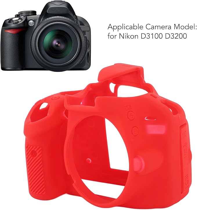 Goshyda Silicone Camera Case for Nikon D3100, Shock Proof Rubber Protective Body Skin Cover Bag for Nikon D3100 (Red)