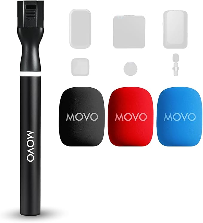 Movo WMX-HM2 Wireless Microphone Handle for DJI Mic, Rode GO II – Handheld Interview Grip with Mic Holder, Adapter & 3 Windscreens – for YouTube, TikTok, Journalism, Content Creation