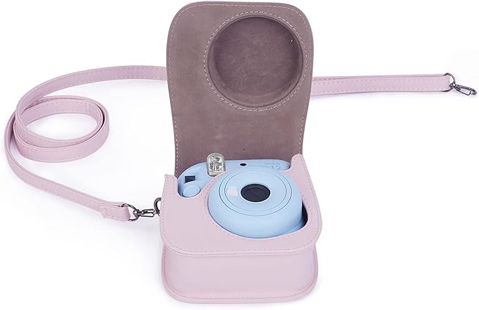 Phetium Instant mini 12 Camera Protective Case Compatible with Instax Mini 12 11,PU Leather Bag with Pocket and Adjustable Shoulder Strap (Blossom Pink)