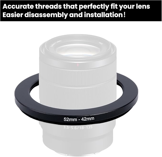 Metal Step Down Ring Filter Adapter - 52mm to 42mm - Metal Ring Step Down Rings Adapter Filter Compatible with All 42mm UV, CPL, ND, Lens Hood, Threaded Lens ect