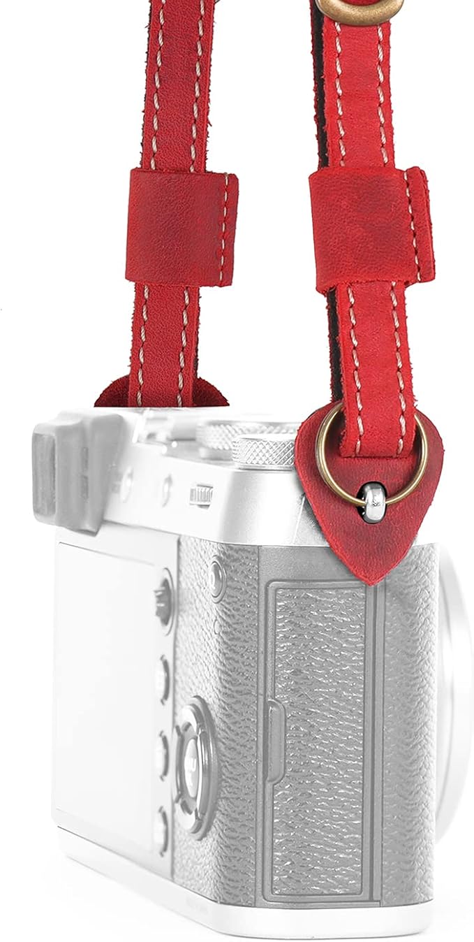 MegaGear SLR, DSLR Sierra Series Genuine Leather Camera Shoulder or Neck Strap,Red