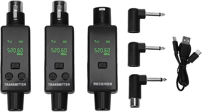 Bewinner 2.4GHz Wireless Microphone System, XLR Transmitter & Receiver, 24Bit/48kHz, Plug & Play Wireless Mic Adapter for Camera, PA, Mixer, Studio, Live Streaming (1 for 2)