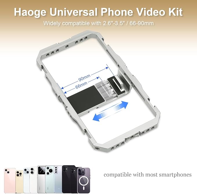 Haoge Universal Phone Cage Video Rig Kit,for iPhone 15/16/17 Pro Max Smartphone Stabilizer with Dual Handle,Handheld Filmmaking Vlogging Phone Rig for Samsung and Other Videomaker Videographer