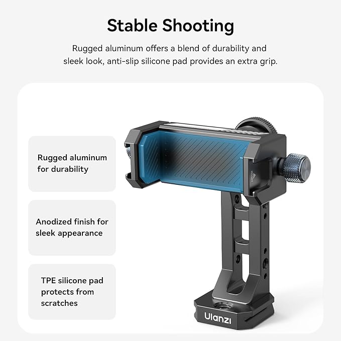 Ulanzi MA53 Metal Tripod Phone Mount, Smartphone Tripods Adapter with Arca Swiss/Uka Port, 2 Cold Shoe, 360° Cellphone Tripod Mount, for iPhone 17 Samsung Holder for Photo Video Vlogging Rig