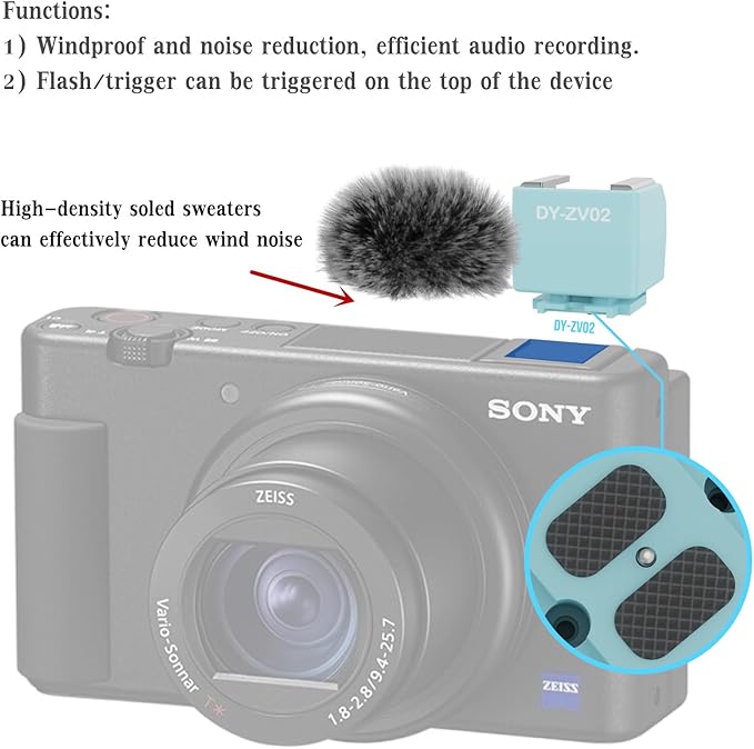 DY-ZV02 Camera Mi Multi-Functional Interface hot Shoe Flash Adapter Accessory with a Microphone and Wind Noise Reduction functionn ZV-1 ZV-1 II ZV-E10,AV-E10M2 ZV-E1 for Sony Cameras (DY-ZV02 1PCS)