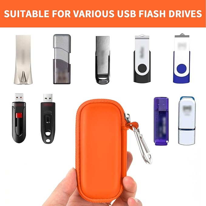 USB Flash Drive Case, SD Card Holder Compatible with Thumb Drive, Memory Cards, SDXC SDHC Storage Bag, Electronic Accessories Organizer for SanDisk for Samsung for Inland (Orange)