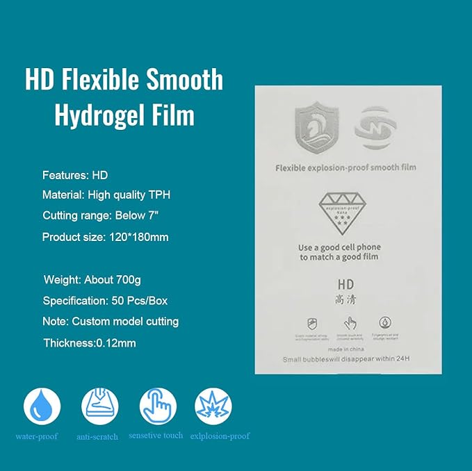 50pcs HD hydrogel film; Mobile phone protective film,LCD display clear protective film; universal screen protector for cutting machine; 7 inch TPU flexible protective cutting film