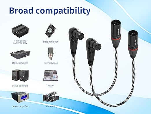 2-Pack Right Angle XLR Cable, Adjustable-Angle Female to Straight Male 1.6FT, 90 Degree Mic Cord for Mixer, Studio, Podcast for Sound Devices Mixer Recorder