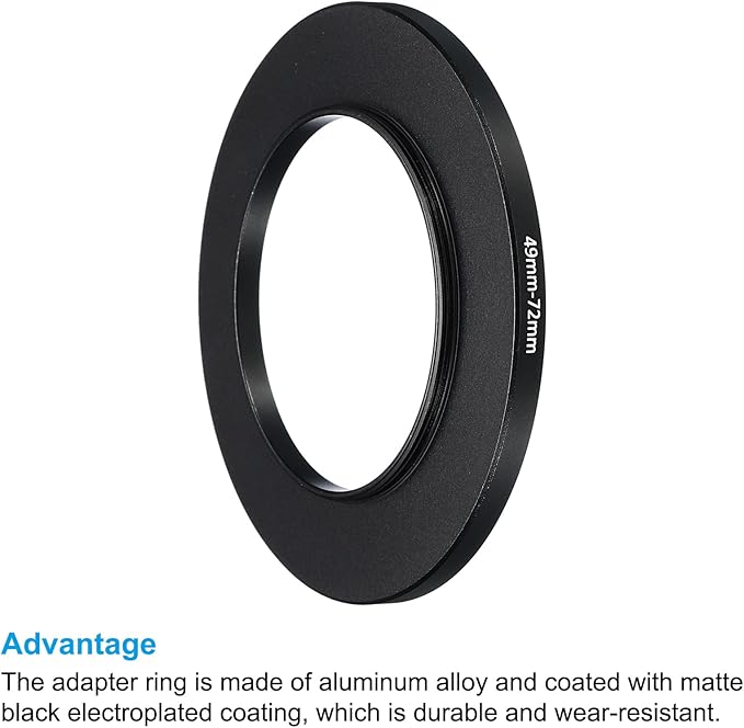 PATIKIL 49mm-72mm Metal Step Up Ring, 2 Pack Camera Lens Filter Adapter Ring Aluminum Filter Adapter Ring for Camera Lenses Hood, Black