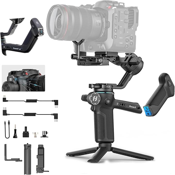 FeiyuTech SCORP 3 Gimbal Stabilizer, 3-Axis Handheld Camera Gimbal 7.7lbs Payload, Vertical Shooting Control with Touch Screen for Canon/Sony/Panasonic/Nikon Camera