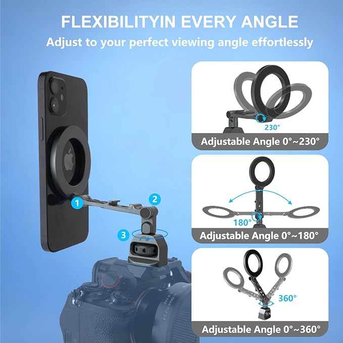 Magnetic MagSafe Tripod Mount Adapter Aluminum Phone Mount with 1/4” Screw & Cold Shoe Compatibility for iPhone 16/15/14/13 Series, DSLR Cameras, DJI Ronin, Canon/Nikon Photography Accessories