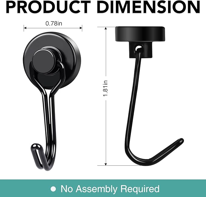 MIKEDE 12 Pack Magnetic Hooks, 40Lbs Heavy Duty Neodymium Magnet Hooks Black Magnetic Swivel Hooks for Hanging, Rust Proof Strong Magnets with Hook Magnetic Metal Hanger for Toolbox, Storage