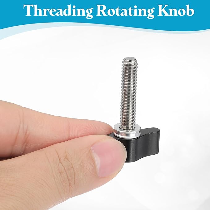 PATIKIL Clamping Screw Knob 1/4" x 1.63", 2Pcs Aluminum Alloy t Shaped Camera Thumb Screws for DSLR Flash Bracket Light Stand Adapter Action Sports Camera Mounting System, Black