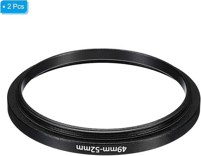 PATIKIL 49mm-52mm Metal Step Up Ring, 2 Pack Camera Lens Filter Adapter Ring Aluminum Filter Adapter Ring for Camera Lenses Hood, Black