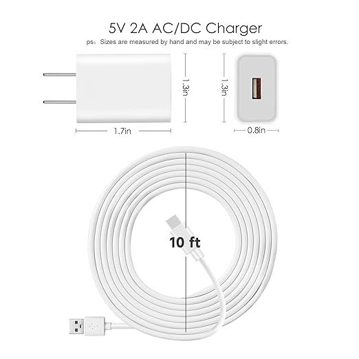 2 Pack 10FT USB C Camera Charger for Arlo Essential Battery Camera 2nd/3rd Gen, Essential Battery Camera XL 2nd/3rd Gen, Essential Pan Tilt, Pro 6/XL 6, Ultra 3 Cam Charger Charging Cord Power Cable