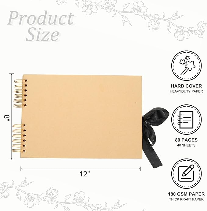 PATIKIL Scrapbook Photo Albums, 8x12 Inch 80 Pages Hardcover Scrapbooking Book DIY Album Supplies Kit with Sticker Ribbon for Gift Journal Memory Book Wedding Anniversary, Khaki, 1 Pcs