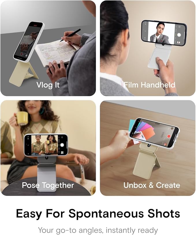 MOFT Phone Tripod Stand Selfie Stick for iPhone, Multi-Angles iPhone Stand, Lightweight & Portable Phone Holder, Strong Magnets, MOVAS Vegan Leather, Travel Essentials, Misty Cove (Without Card Slot)