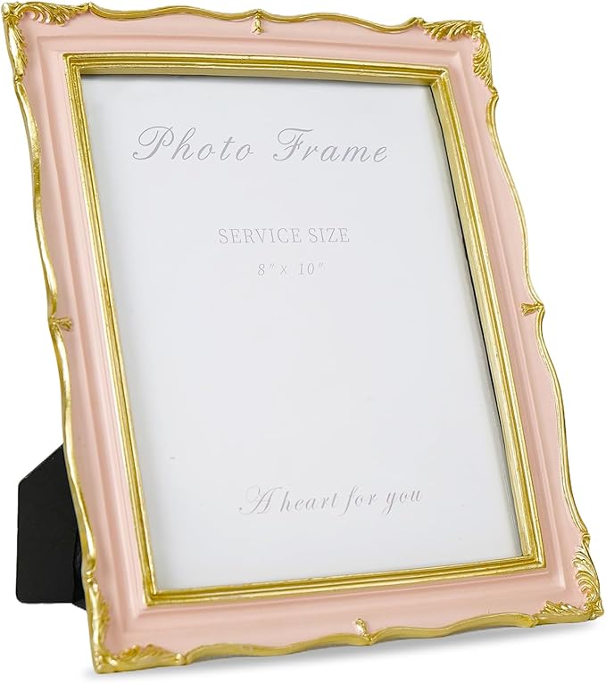 Cuspin 8x10 Picture Frame Pink Vintage Frame, Ornate Pink and Gold Picture Frame with Glass Front Handcrafted Resin Frames, Antique Textured Design for Wall Hanging & Tabletop Display
