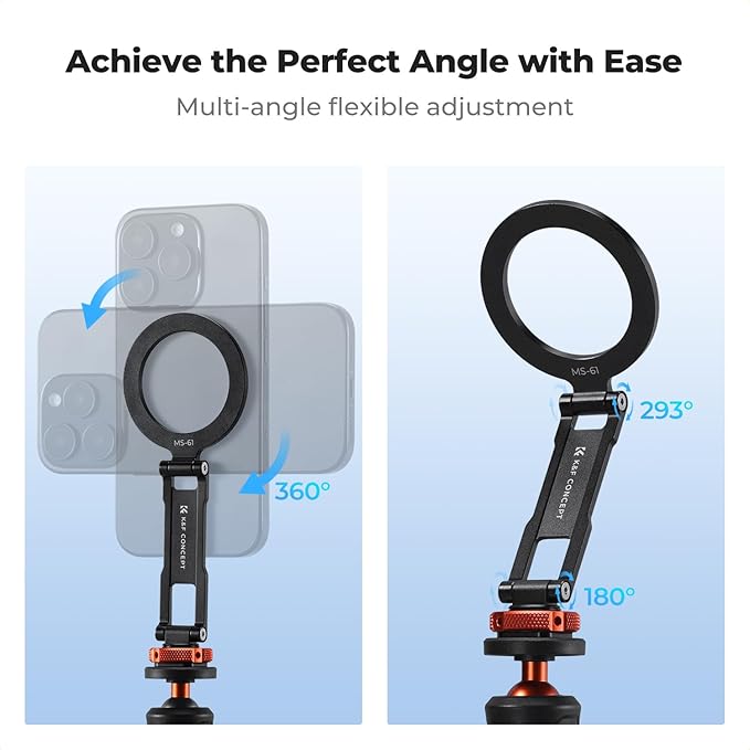 K&F CONCEPT Super Clamp Mount Magic Arm with Two 360° Ball Heads, Magnetic Metal Phone Mount with Cold Shoe Mount