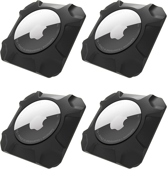 for Airtag Holder Strong Case Stick-On Mount Protective Pasteable Accessories for Air Tag Case with Apple AirTag Hidden Protective Location Tracker (4 Packs Black)