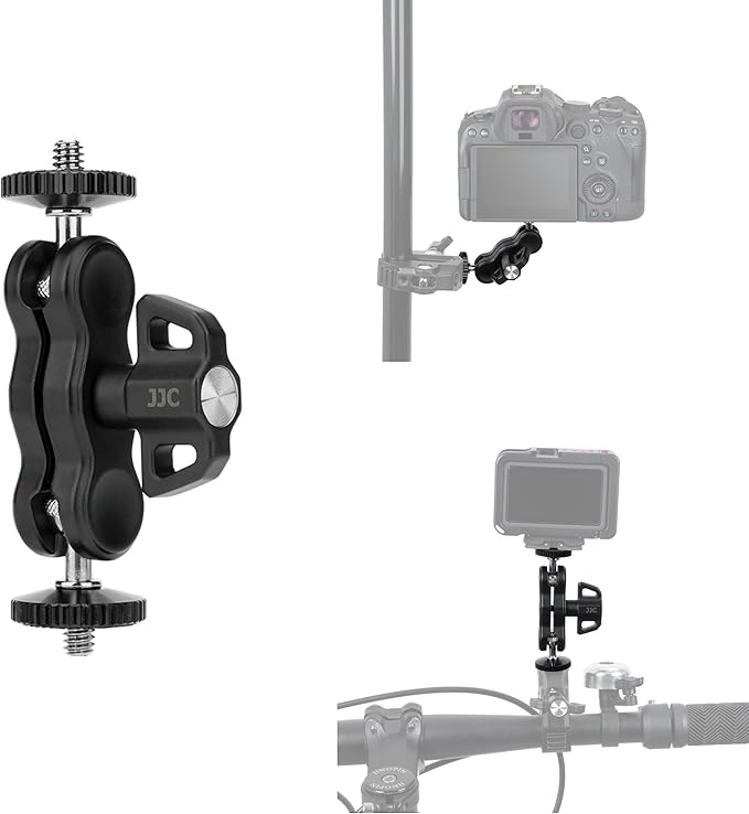 JJC Magic Arm with Two 1/4"-20 Mini Ball Heads for Insta360 X5 X4 Air X4 X3 DJI Osmo 360 Pocket 3 DSLR LED Light Monitor Vlog Video Record, Angle Adjustable Camera Clamp Adapter Shooting Accessories