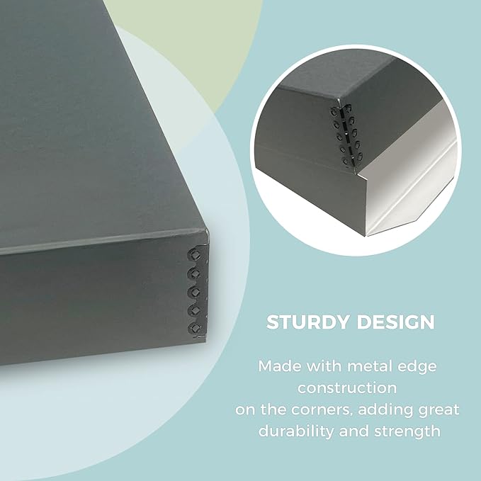 Golden State Art, Archival Storage Box, Acid-Free Drop Front Museum Box with Metal Edge for Storing Artwork Photos Documents Prints Arts and Crafts (Gray-11.75x15.25x3 Inches) Pack of 2
