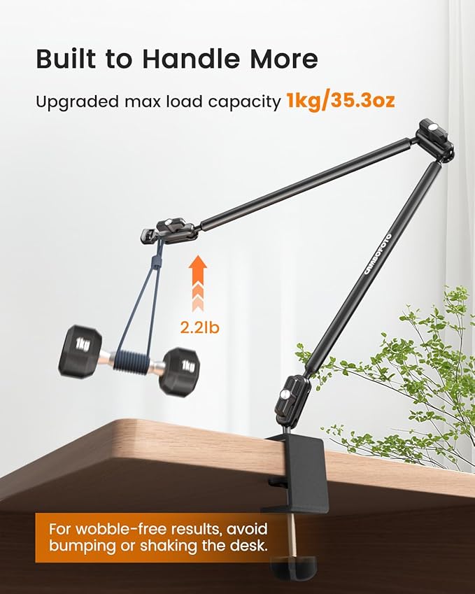 CAMBOFOTO 33" Magic Arm w Desk Clamp, Overhead Camera Mount, Desk Phone Mount, Articulating Extra-Long Friction Boom Arm w 1/4" Screw, for Phone, Mic, Light, Webcams, Action Camera (Light Black)