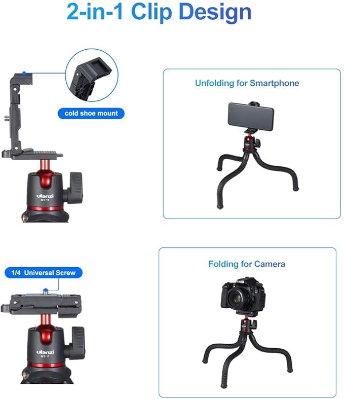 ULANZI Camera Tripod, Mini Flexible Tripod Stand with Hidden Phone Holder + ULANZI Smartphone Video Rig with Handles