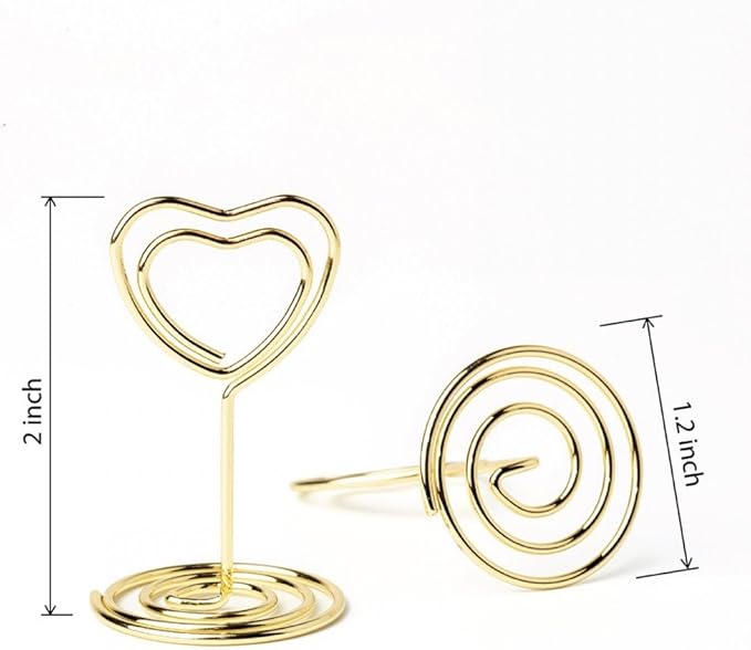 20PCS Mini Table Number Holders, Heart Shaped Place Card Holder, Premium Photo Holders for Tables, Table Sign Holders Card Stands Menu Clips for Wedding Valentine's Day Table Decor, Gold
