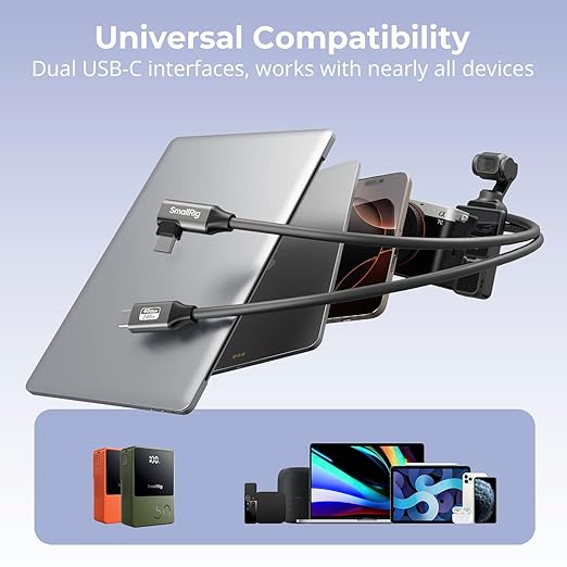 SMALLRIG USB4 40Gbps USB-C Cable, 240W Fast Charging & 8K@60Hz Video & 40Gbps Data Transfer, 35cm/13.8in Straight to Angled Connectors with Cable Tie, for MacBook for iPad Pro for iPhone - 5075