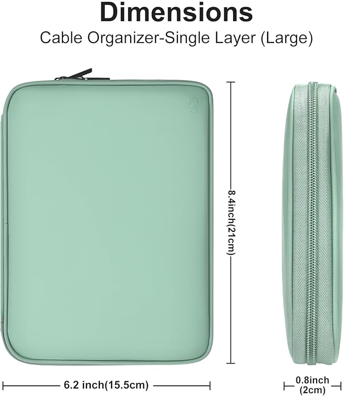 Leather Cord Organizer Travel Waterproof Travel Cable Organizer Bag Portable Tech Organizer Travel Case for Charger Electronic Accessories (Light Green, Single Layer-Large)