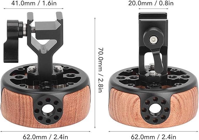 Round Side Camera Handle Handgrip, Wooden Quick Release Rail Rod Clamp, Ergonomic Hollowed Out Design, Aluminum Alloy with CNC Machining, for SLR Camera Mirrorless Camera Cage
