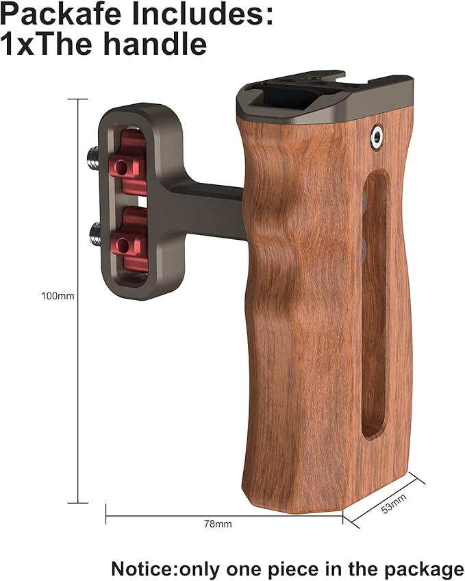 Poyinco Wooden Mini Handle Side Handgrip with 1/4"-20 Screws for Digital Camera DSLR Camera Cage with Cold Shoe Mount Built-in Wrench can Up and Down Adjustable - Bronze