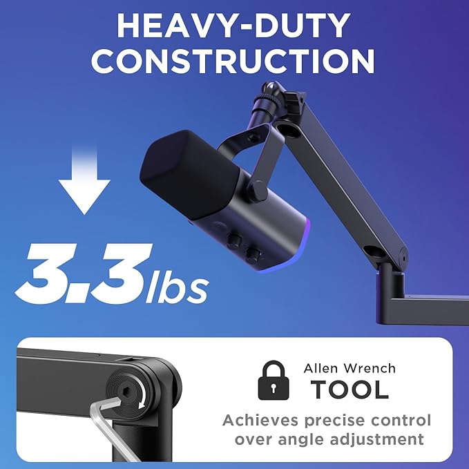 InnoGear 2026 Upgraded Microphone Boom Arm, Magnetic Cable Management Low Profile Mic Stand 360° Rotatable Desk Mount for Fifine AM8 K669B Blue Yeti HyperX QuadCast SoloCast AT2020, Black