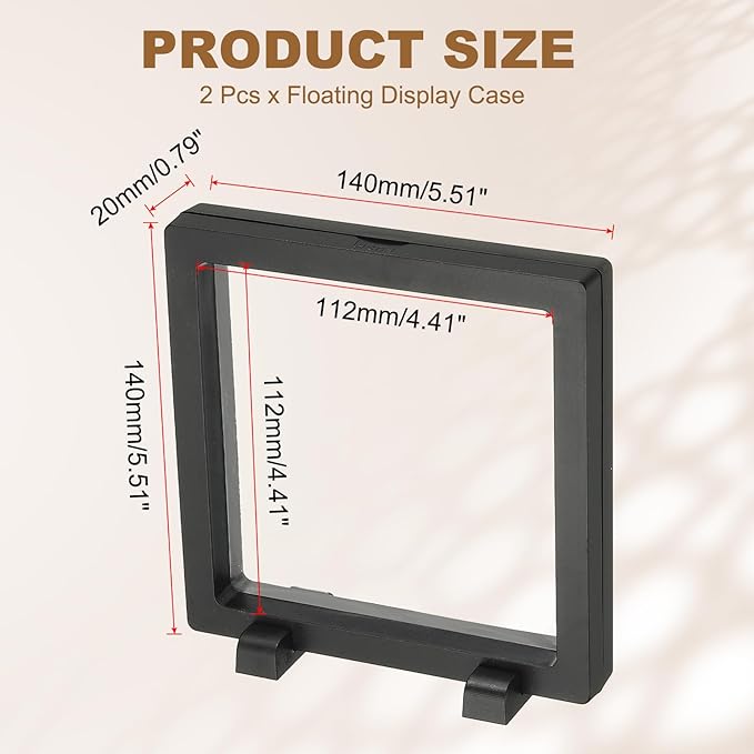 PATIKIL 2Pcs Floating Display Case, 5.5 Inch Jewelry Display Case Stand Challenge Coin Holder Frames Transparent Large Storage Box 3D for Necklace Bracelets Pendants, Black