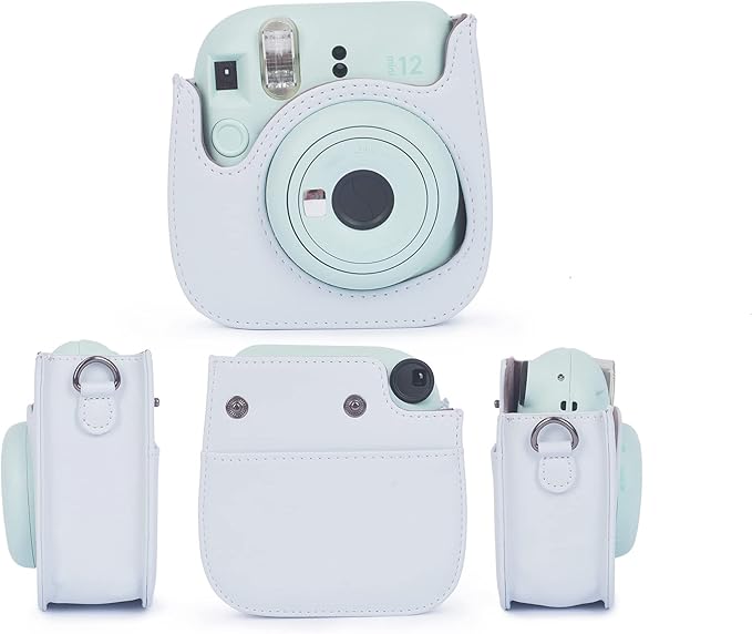 Phetium Instant mini 12 Camera Protective Case Compatible with Instax Mini 12 11,PU Leather Bag with Pocket and Adjustable Shoulder Strap (Clay White)