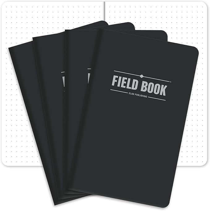 Elan Publishing Company Field Notebook/Journal - 5"x8" - Black - Dot Graph Memo Book - Pack of 4