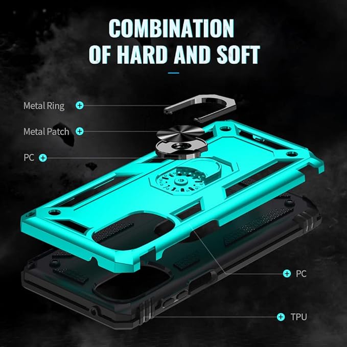 Androgate Compatible with Motorola Moto G Stylus 2022 4G Case with HD Screen Protector, Military-Grade Metal Ring Kickstand 15ft Drop Tested Shockproof Cover Case for Moto G Stylus 4G 2022, Teal