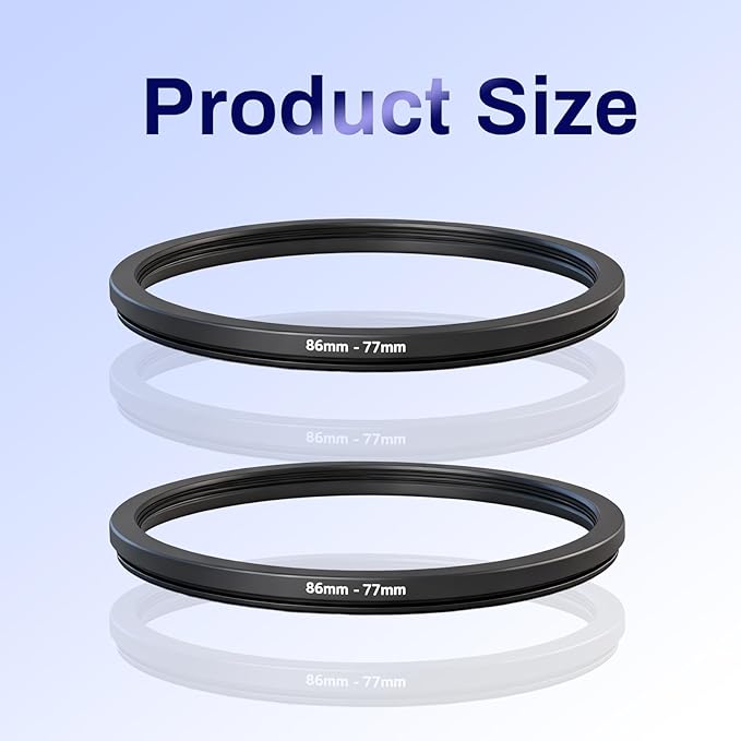 86-77mm Step Down Ring Adapter Filter, Metal Camera Lens Filter Adapter Ring Set Universal Black Stepping Rings Fits 86mm Lens to 77mm UV/CPL/ND Filters Hoods Converters