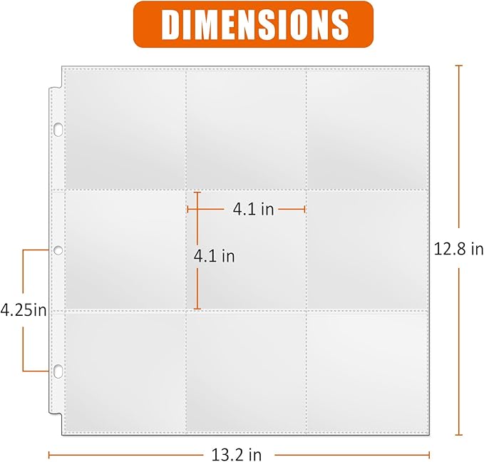 tutata Photo Album Refill Pages, Hold 4''x4'' Photos, 9-Pocket Scrapbook Page Protectors, Fit 13.5" × 13.1" Ring Album Binder, 25 Pack