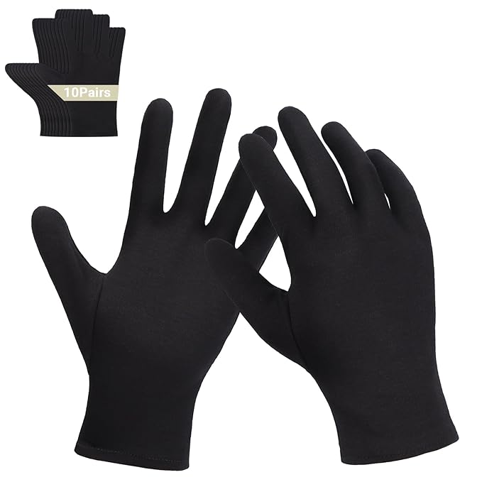 ENPOINT Archival Photo Gloves 10 Pairs, Black Work Gloves for Art Handling Working Photography Cloth Gloves Liners Bulk for Handling Jewelry, Photo, Film, Coin Collectors, Metal Inspection Men & Women