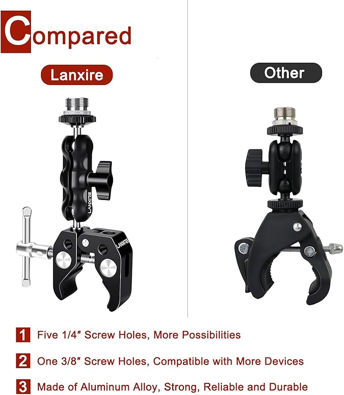 Mic Mount Microphone Clamp with Ball Head Magic Arm - Compatible with Microphones - Max Load 4.4lb/2kg - 1/4" and 3/8" Thread Holes