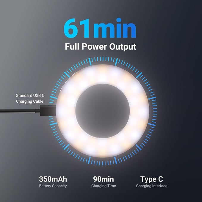 NEEWER Entry Level Version 3.74" Phone Selfie Ring Light Compatible with iPhone, 1W CRI80 60 LED Clip on Portable Rechargeable Fill Lighting for Vlog Recording Laptop Webcam Video Conference, N28