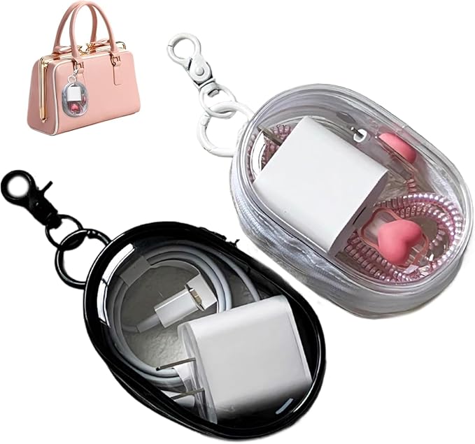 2 Pcs Charging Cable Storage Bag Transparent Compact Organizer for Travel Data Cables Headphones More Mini Cord and Charger Organizer