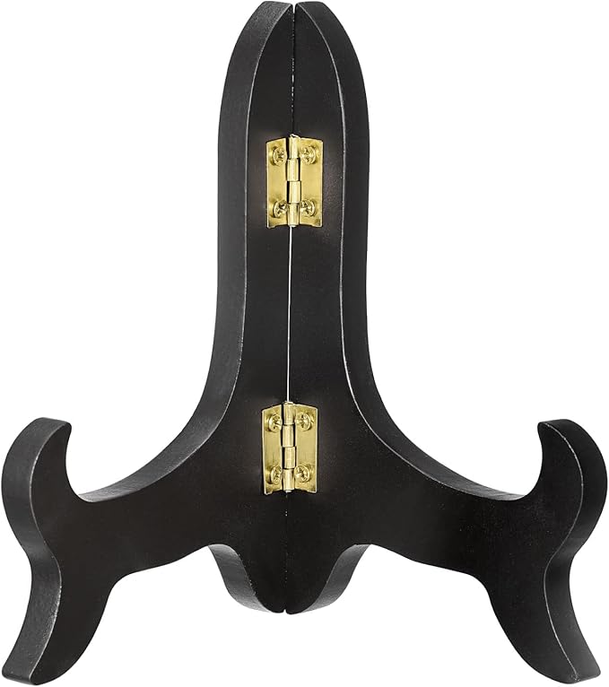 uxcell 5" Easel Plate Holder, Wooden Folding Display Stand Black for Decorative Picture Frame