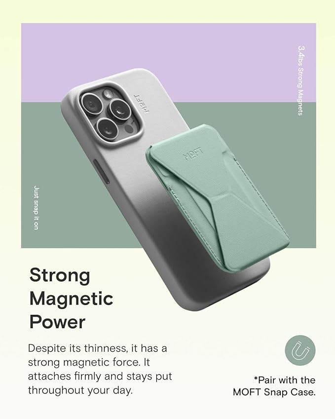 MOFT Magnetic Wallet Stand Compatible with iPhone 17/16/15/14/13/12 Series, Angle Adjustment & Magsafe Compatible MOVAS Phone Stand,Seafoam
